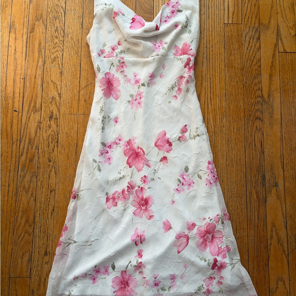 Floral Pink and White Midi Dress